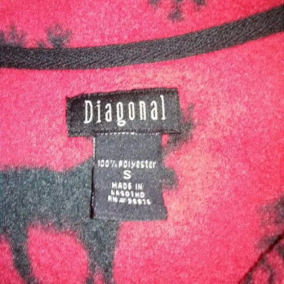 Red Fleece Jacket with Black Reindeer and Trees Small - Picture 4 of 5